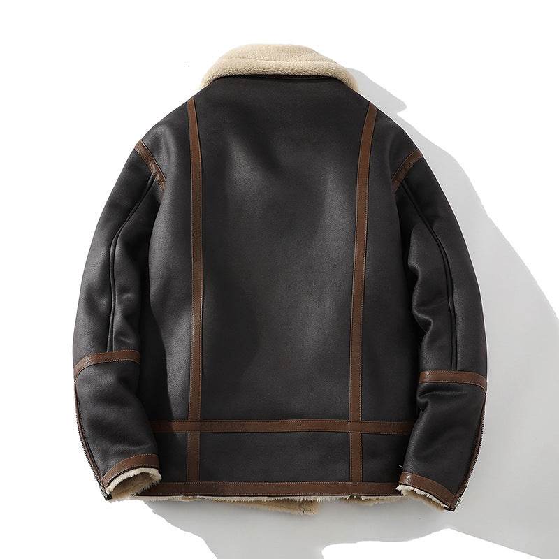 Plus Size Casual Polo Collar Fleece-lined Thickened Fur Jacket - Velora