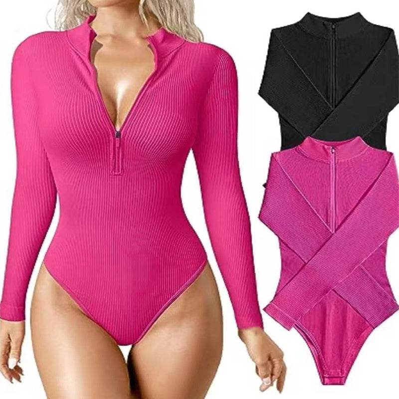 Fashion Long Sleeve Zipper Jumpsuit Seamless Slimming Shapewear For Women Romper - Velora