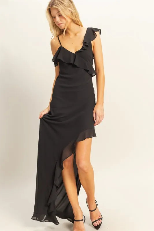 HYFVE Chiffon Ruffle Trim Midi Dress - Velora