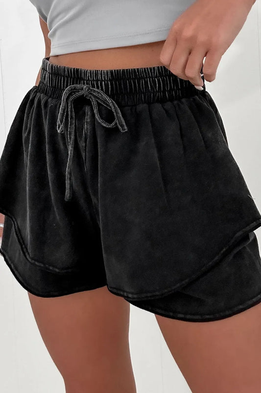 Mineral Wash French Terry High Waist Casual Shorts - Velora