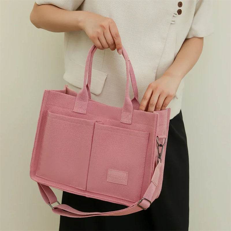Casual Daily Canvas Tote Shoulder Bags Women Mommy Bag Large Capacity Messenger Multi Pocket Crossbody Chic Reusable Hand Bag - Velora
