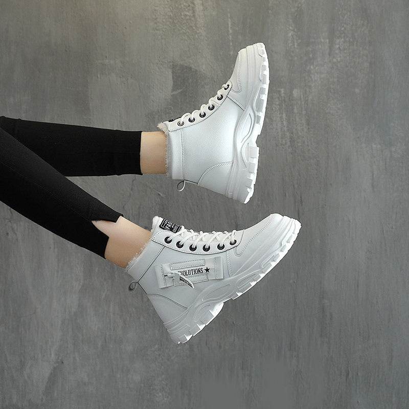 Fleece Lace-up Boots Winter Warm Short Plush High-top Shoes - Velora