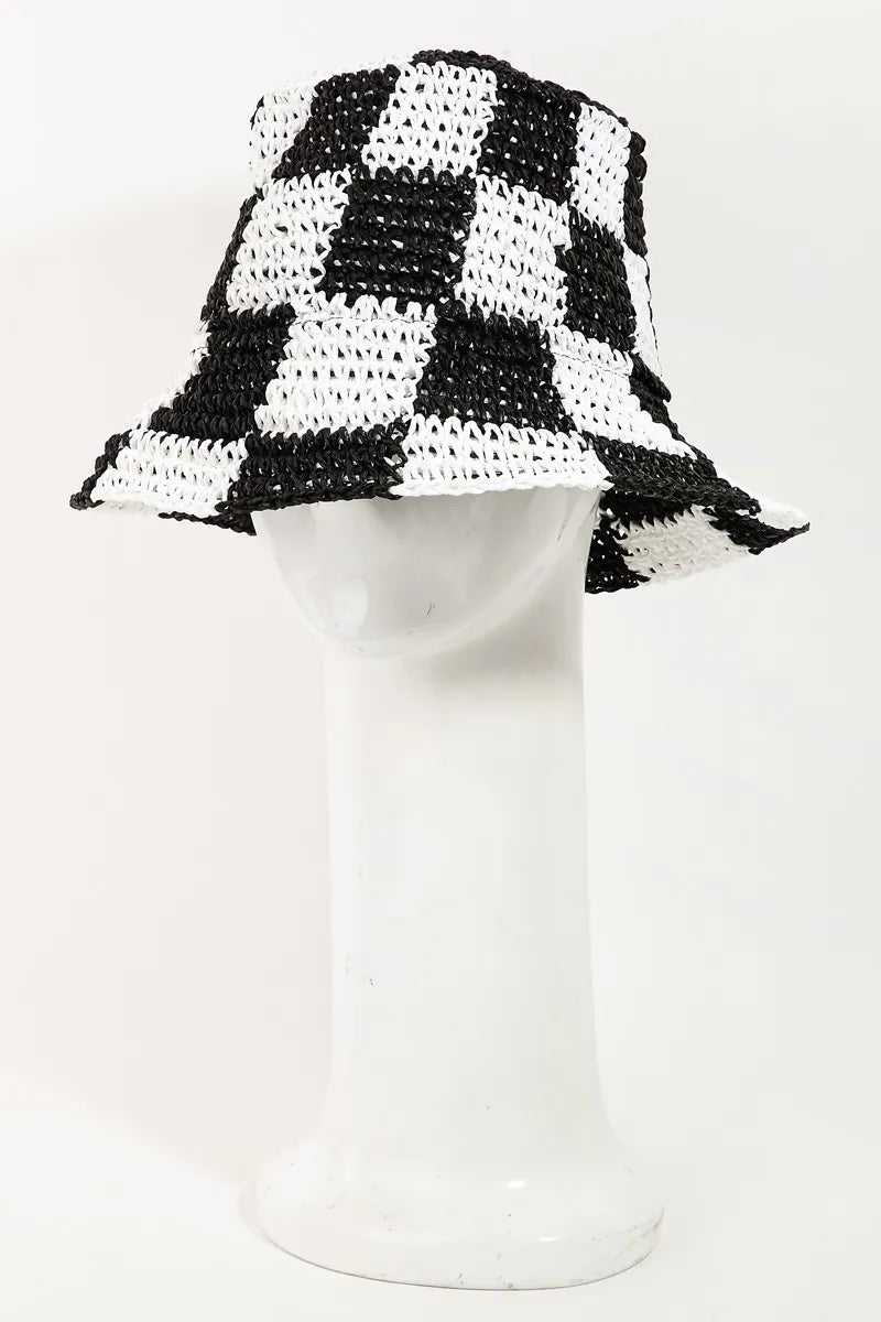 Fame Checkered Pattern Knit Bucket Hat - Velora