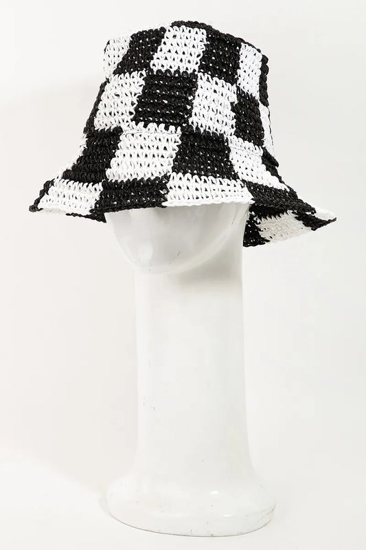 Fame Checkered Pattern Knit Bucket Hat - Velora