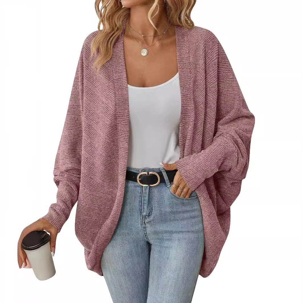 Women's Fashionable Batwing Sleeve Cardigan Loose Knitted Coat - Velora