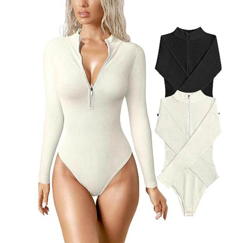 Fashion Long Sleeve Zipper Jumpsuit Seamless Slimming Shapewear For Women Romper - Velora