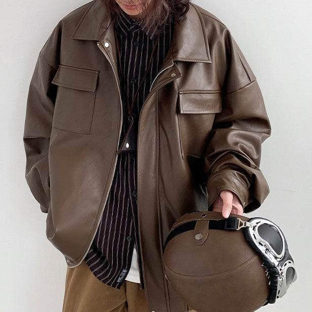 Spring And Autumn Leisure Japanese Loose Leather Jacket - Velora