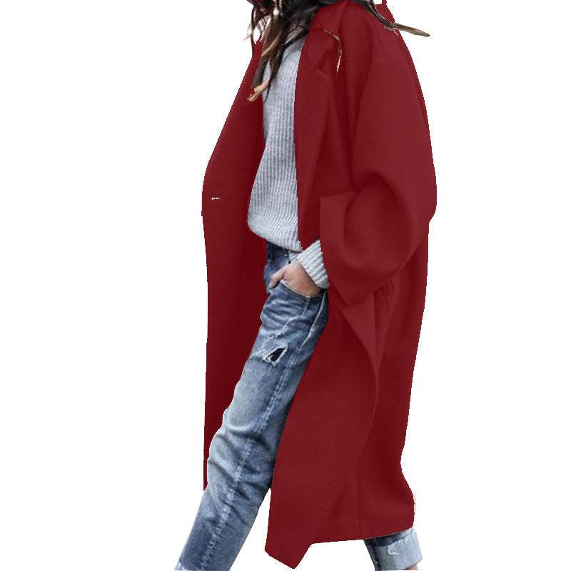 Casual Long Jacket With Pockets Solid Color Single Breasted Lapel Woolen Coat For Women Warm Winter Clothing - Velora