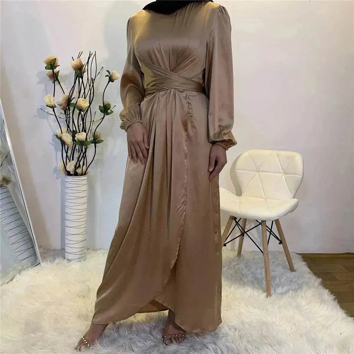 Elegant Solid Color Abaya Dress Robe for Arab Dubai Turkey Middle East Women. - Velora