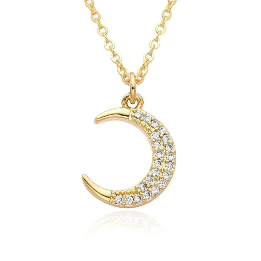 European And American Electroplated Brass Moon Star Necklace For Women - Velora