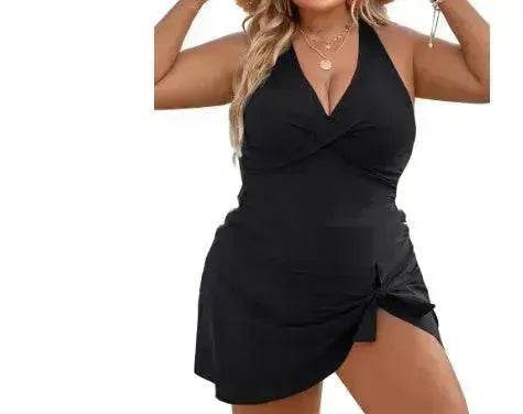 European And American Fashion Pure Color Slimming Flab Hiding Push Up Dress Women's Summer Swimsuit - Velora