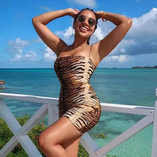 European And American Leopard Print Sleeveless Mini Dress - Velora