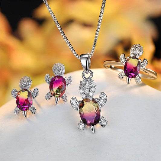 Fashion Oval Zircon Pendant Turtle Shape Necklaces With Rainbow Stone Multicolor Animal Necklace Jewelry For Woman And Children - Velora