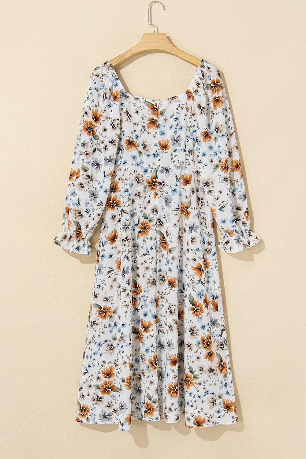 Floral Print Flounce Sleeve Midi Dress - Velora