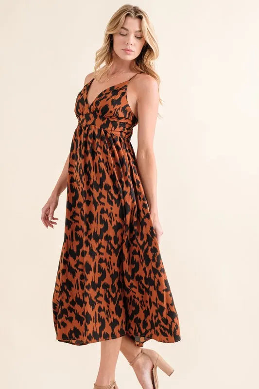 And The Why Leopard Print Plunge Maxi Dress - Velora