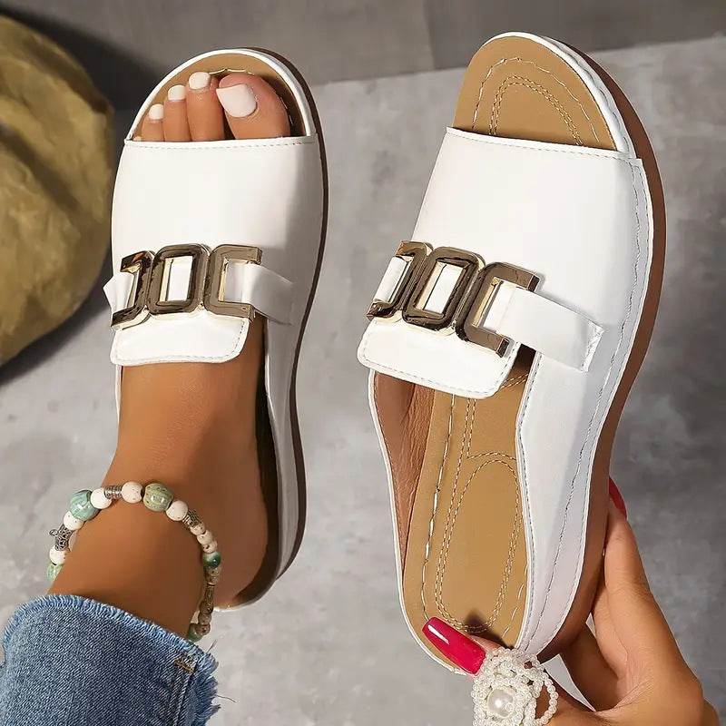 Ins Chain Wedges Sandals Summer Fashion Platform Peep-toed Slides Slippers Outdoor Thick Bottom Roman Shoes For Women - Velora