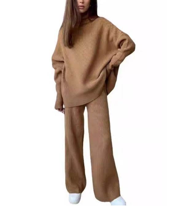 2 Pieces Women Sets Knitted Tracksuit Turtleneck Sweater - Velora