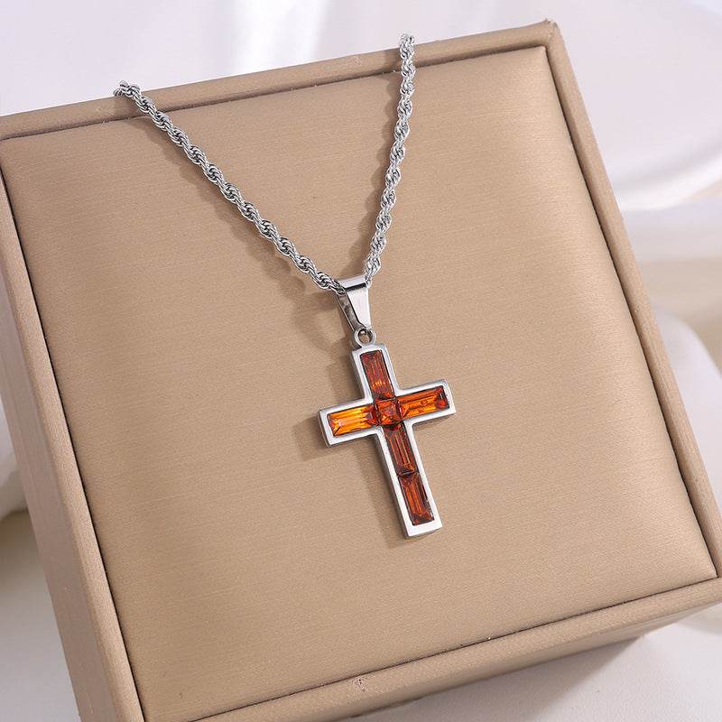 Fashion Jewelry European And American Ing Style Diamond Cross Necklace Unique No Color Fading - Velora