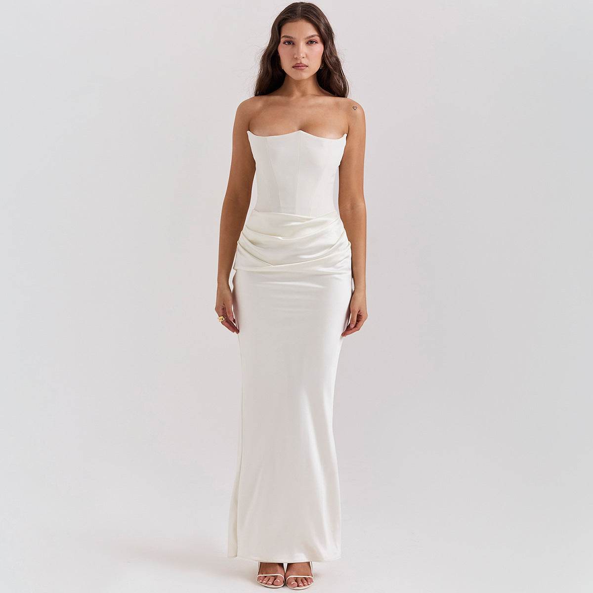 Fishbone Bandeau Slim-fit Backless Autumn And Winter Velvet Dress Black Evening Gown - Velora