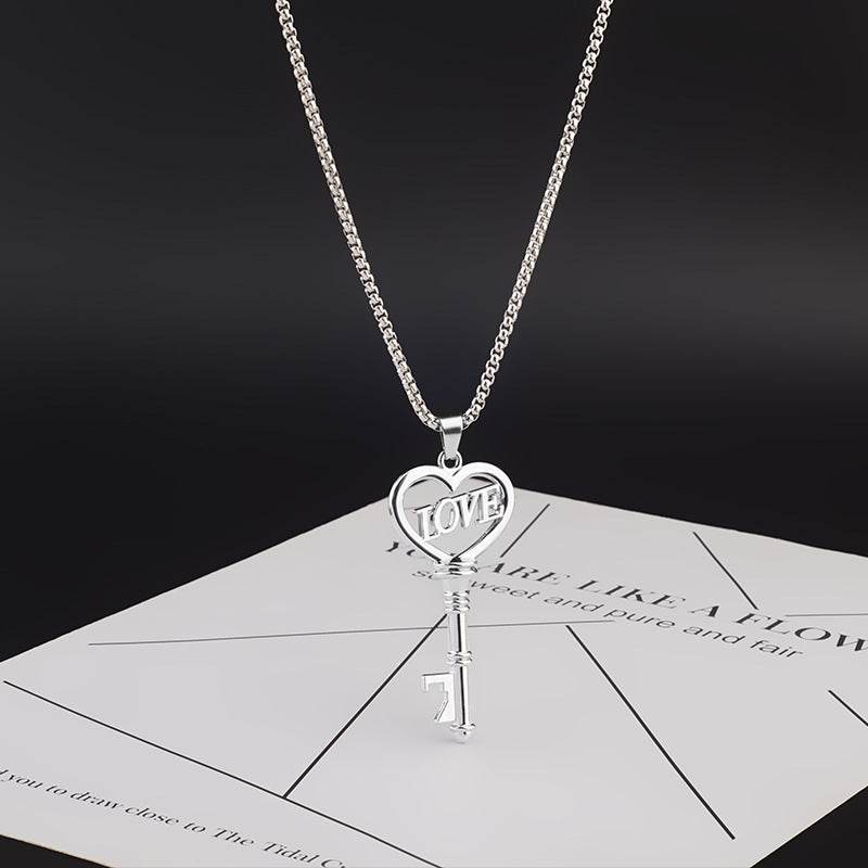 Stainless Steel Necklaces Sweet Heart Key Pendants Choker Chain Korean Fashion Jewelry For Women Jewelry Gifts - Velora