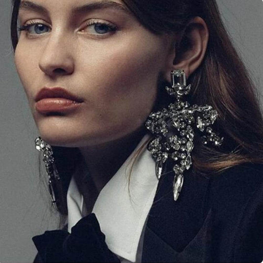 Luxury Sparkling Rhinestone Water Drop Tassel Stud Earrings - Velora