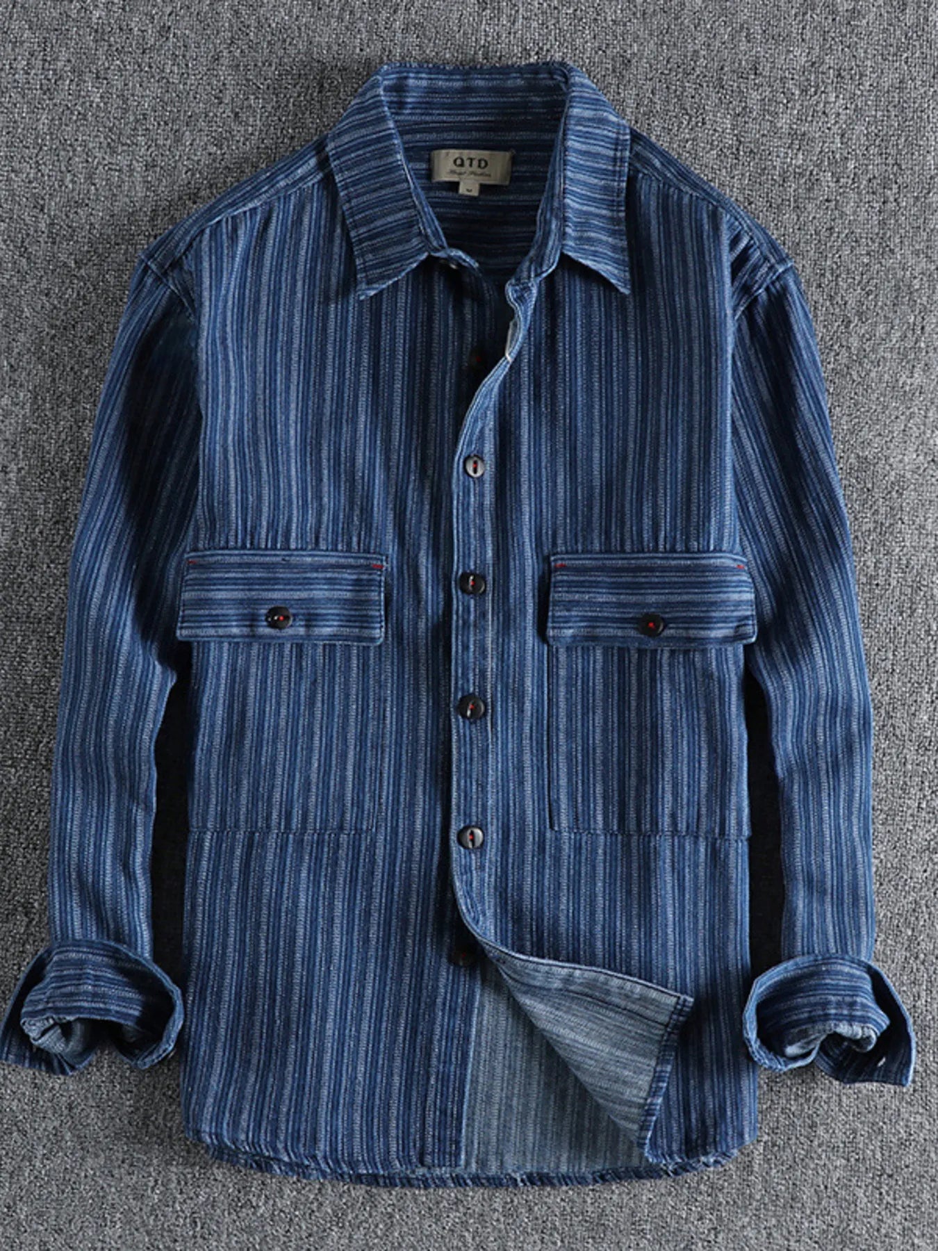 Men's Striped Button Down Denim Shirt - Velora