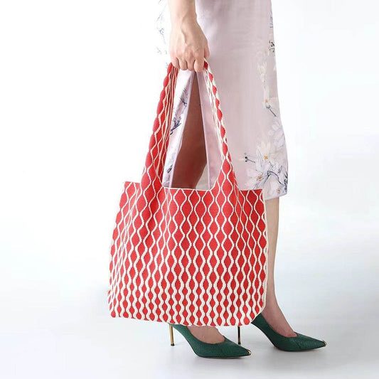 Good-looking Big Wave Flying Woven Bag Fashionable All-match Large Capacity Two-tone - Velora