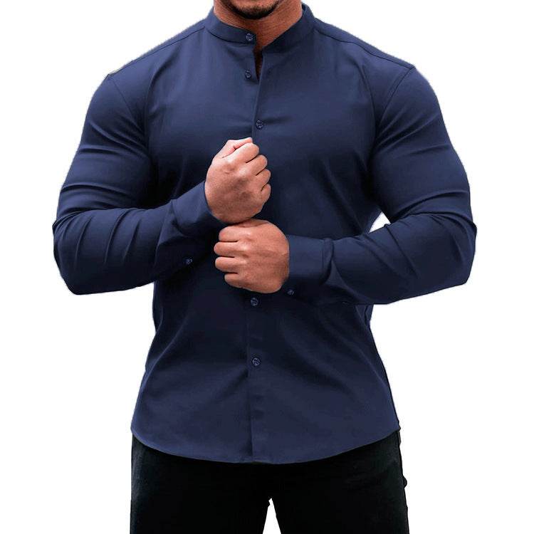 Long Sleeve Shirt Men Casual Button Down Slim Tops Solid Color Casual Mens Clothing - Velora