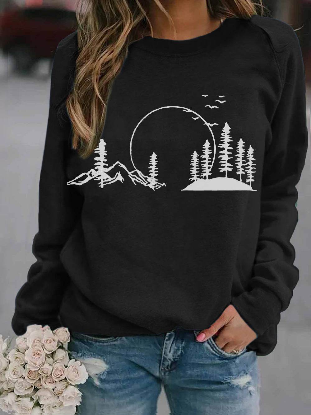 New Style Long-sleeved Dandelion Print Ladies Pullover Sweater - Velora