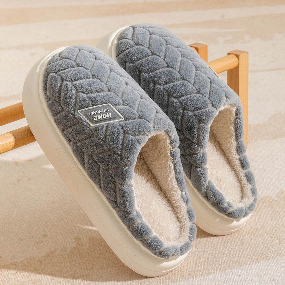 New Non-slip Thick-soled Plush Slippers Couple Winter Warm Home Slipper Indoor Fleece Shoes For Women Men - Velora