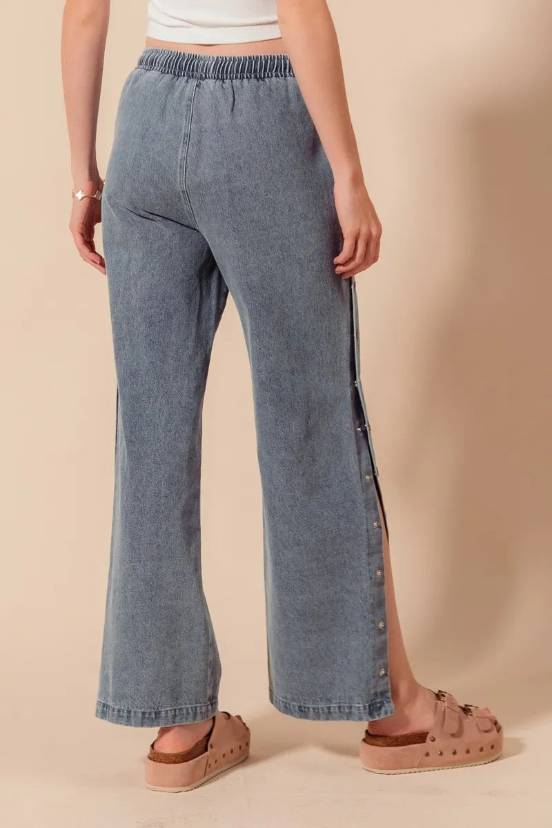 SO ME Mid Rise Drawstring Jeans with Side Snap Button - Velora