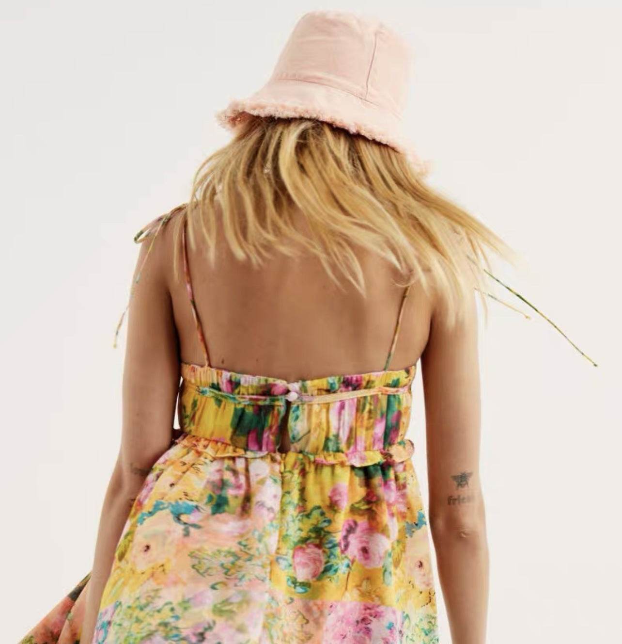 Y2K Flowers Print Suspender Dress Summer Fashion Ruffled Holiday Beach Short Dresses Womens Clothing - Velora