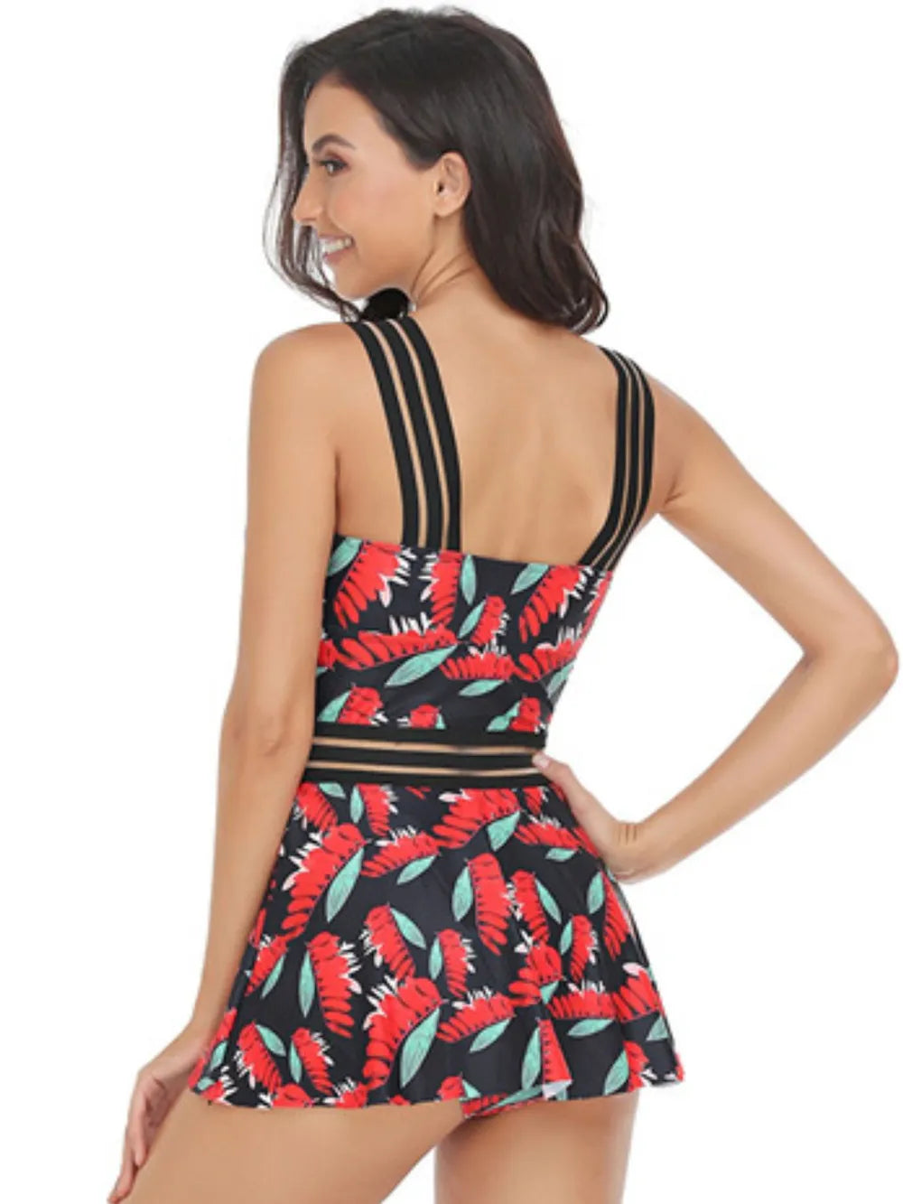 Ruched Printed Sweetheart Neck Two-Piece Swim Set - Velora