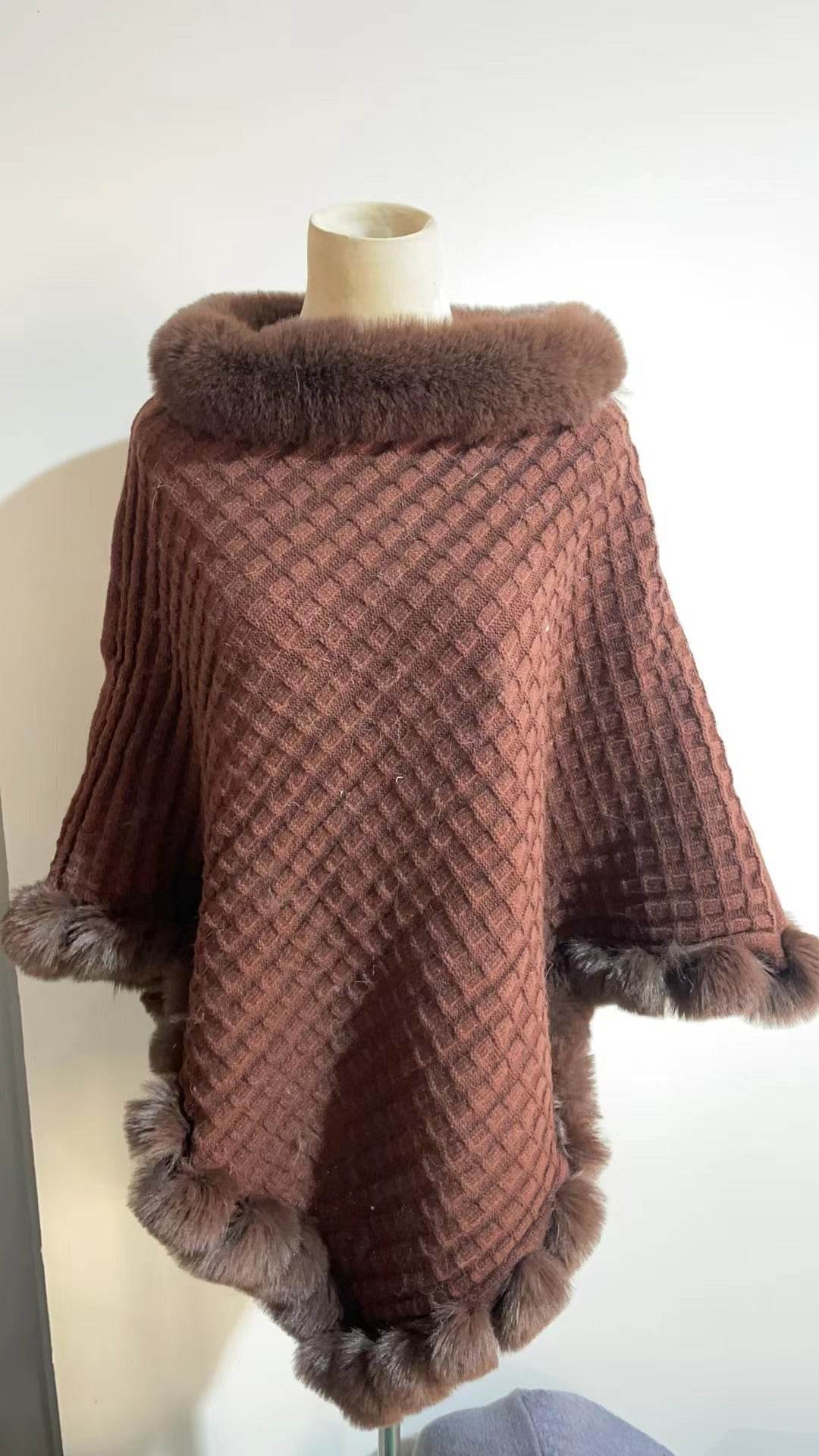 Rex Rabbit Fur Collar Shawl Cape Luxury Fur Cape Wraps Shawl Autumn Winter Fashion Graceful Cloak Outerwear Women Party Wedding Dress - Velora