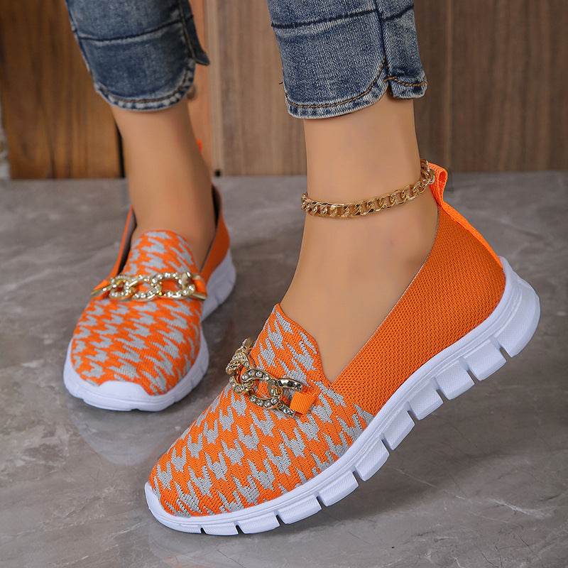 Casual Houndstooth Print Chain Mesh Shoes Summer Walking Sports Flat Shoes Women Breathable Loafers - Velora
