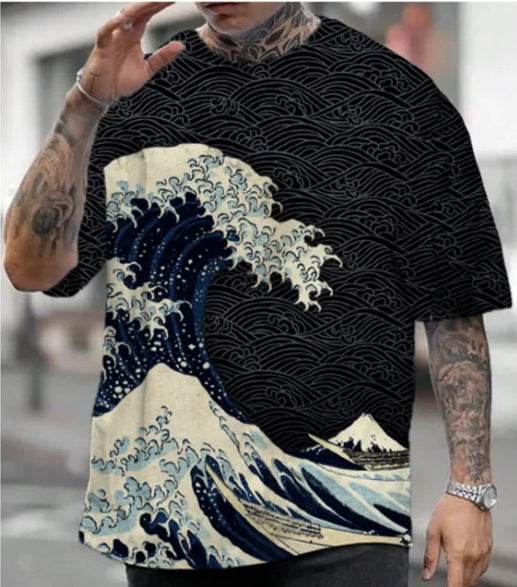 3D Printed Ukiyo-e T-shirt Men's Round Neck Short Sleeve - Velora
