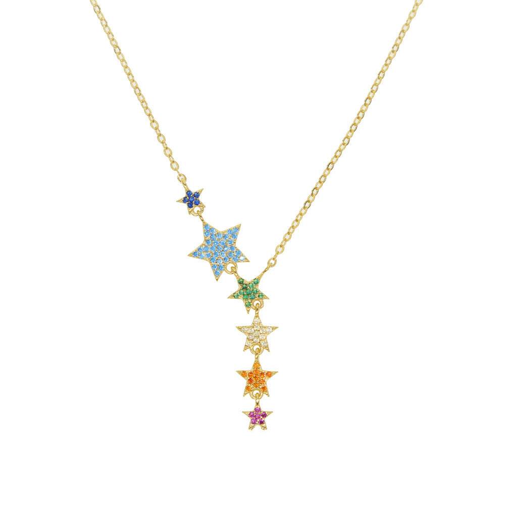 Colorful Zircon Inlaid Five-pointed Star Pendant Necklace - Velora