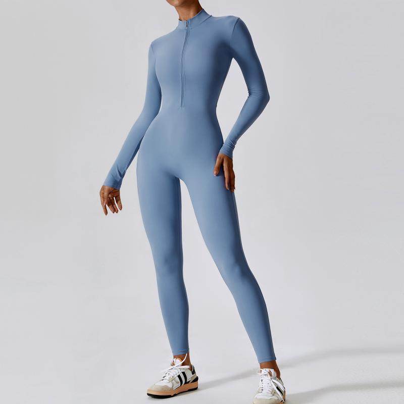 Zipper Long Sleeve Jumpsuit Yoga Fitness Training Pants Tight Hip Seamless Sports Jumpsuit For Women Clothing - Velora