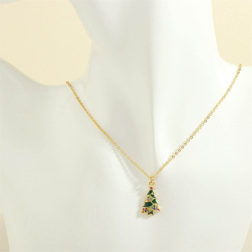 Christmas Tree Santa Claus Elk Snowman Oil-drop Necklace With Colored Rhinestones Ins Festival Clavicle Chain Necklace For Women Jewelry - Velora