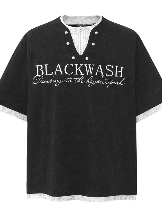 Men's Letter Graphic Round Neck Short Sleeve Contrast Trim T-Shirt - Velora