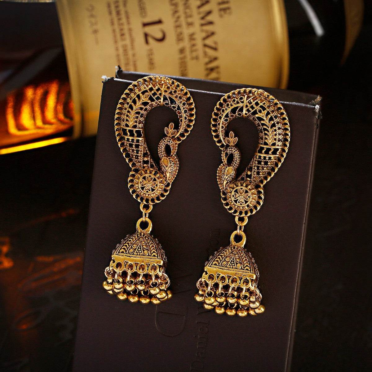 India Exaggerated Personalized Creative Bell Earrings Bohemian Retro Hollow Bird Cage - Velora