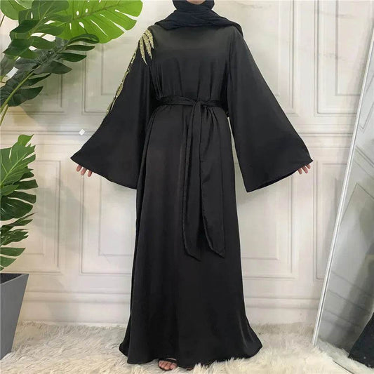 Fashion Embroidered Satin Abaya Dress Middle East Fancy Plain Dubai Abaya - Velora
