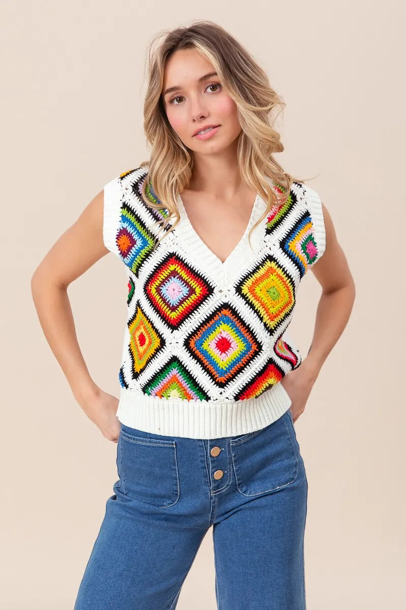 BiBi Diamond Granny Square Sweater Vest - Velora