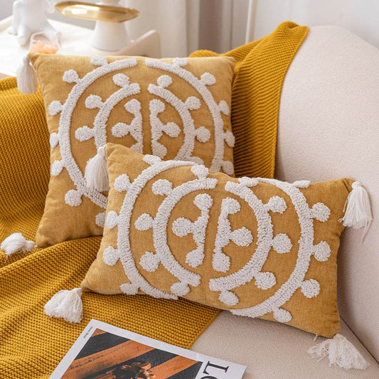Handmade Embroidery Velvet Embroidery Pillow Cover Craft Cushion Hotel Homestay Tassel Pillow Bedside - Velora