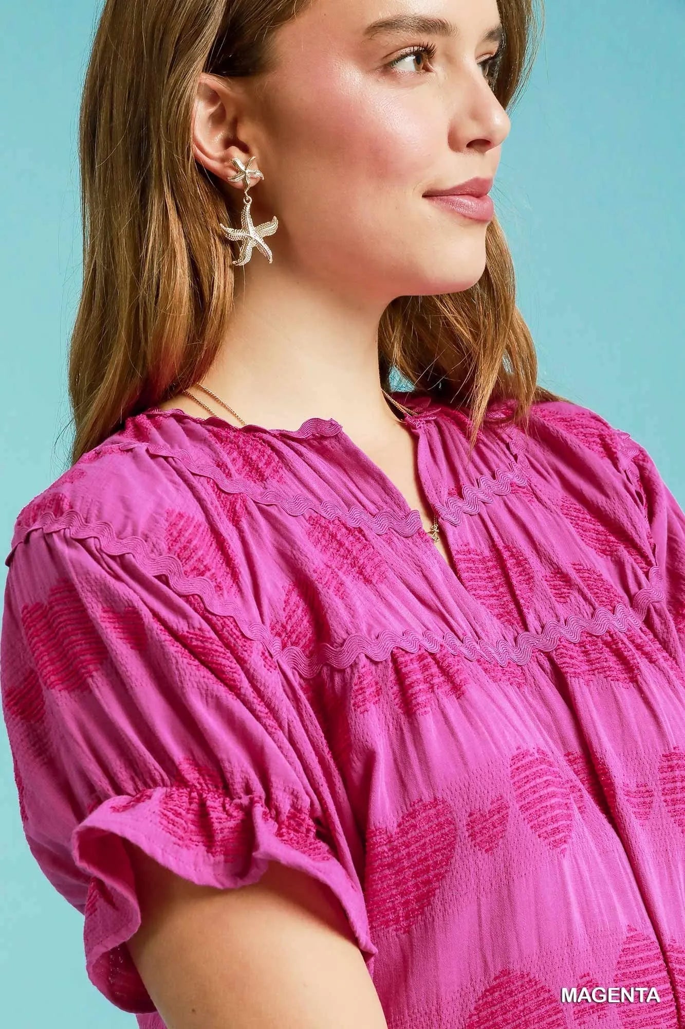 Umgee Heart Pattern Short Sleeve Ruffle Babydoll Dress - Velora