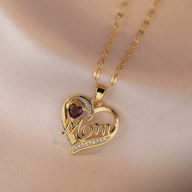 Mother's Day Jewelry High Grade Zircon Heart Flower Pendant Necklace Stainless Steel Trendy Geometric Choker Jewelry Party Gifts For Women Girls - Velora