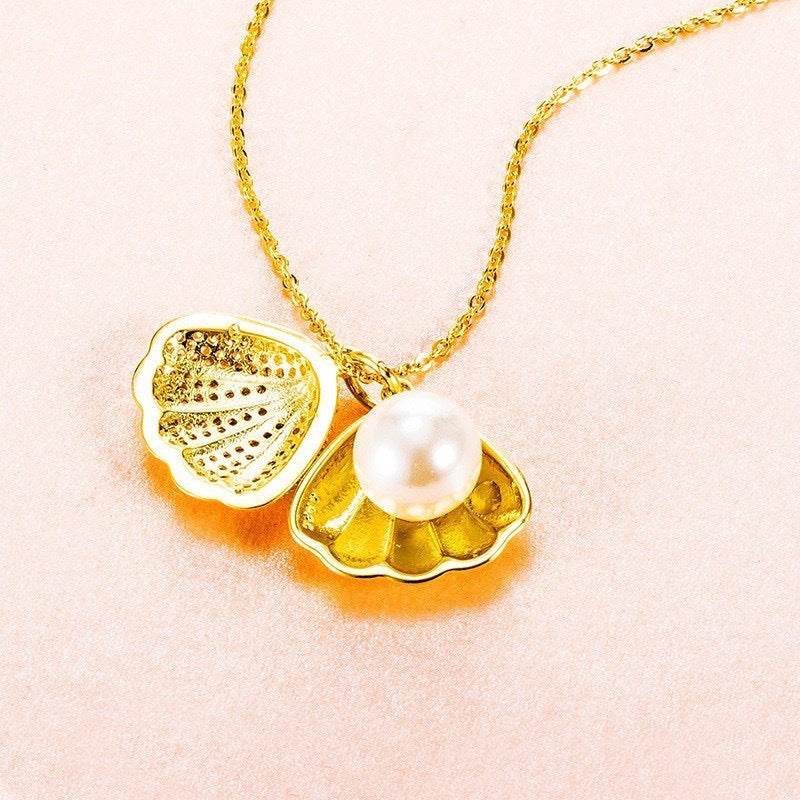 Shell Pearl Necklace With Rhinestones Female Zircon Temperament Personality Jewelry - Velora