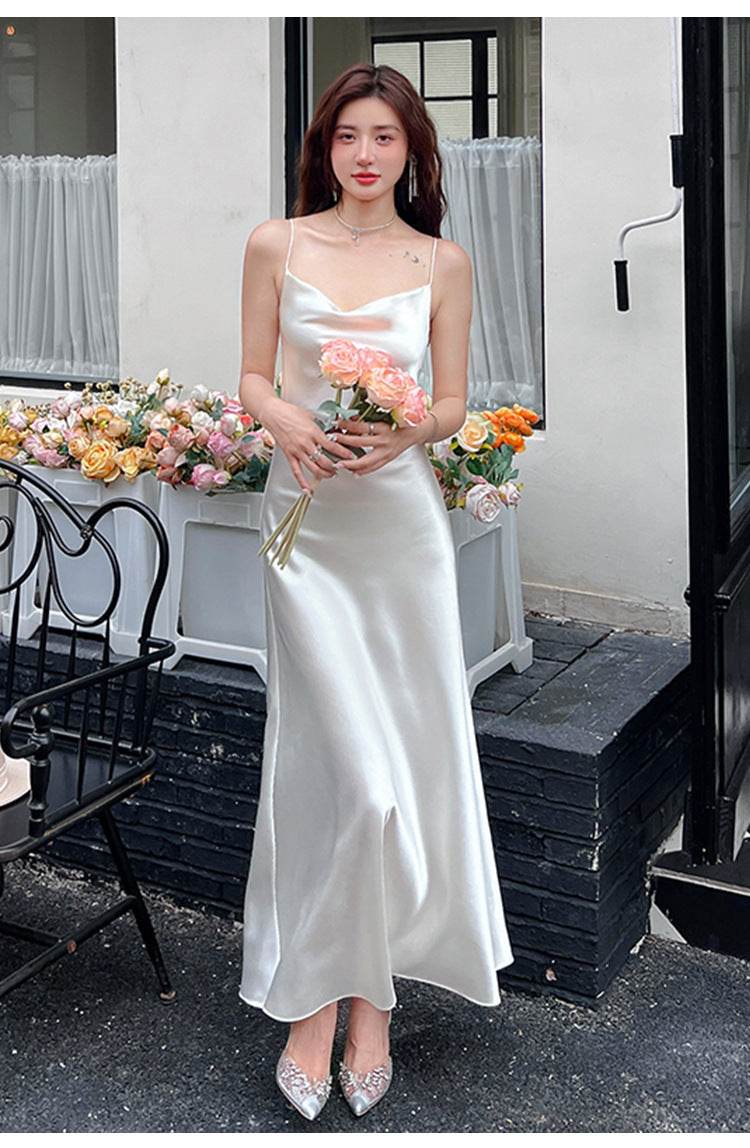 Acetate Strap Fairy Satin Sleeveless Dress Formal Dress - Velora