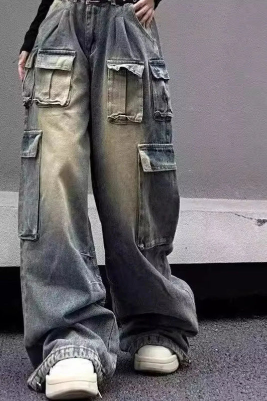 Men's Plus Size Wide Leg Cargo Jeans - Velora