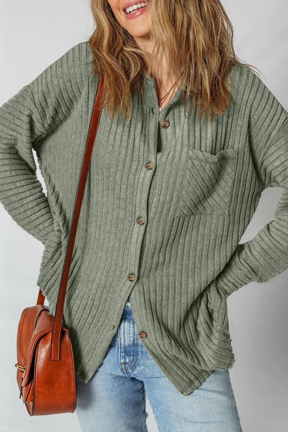 Ribbed Knit Button-Up Cardigan - Velora